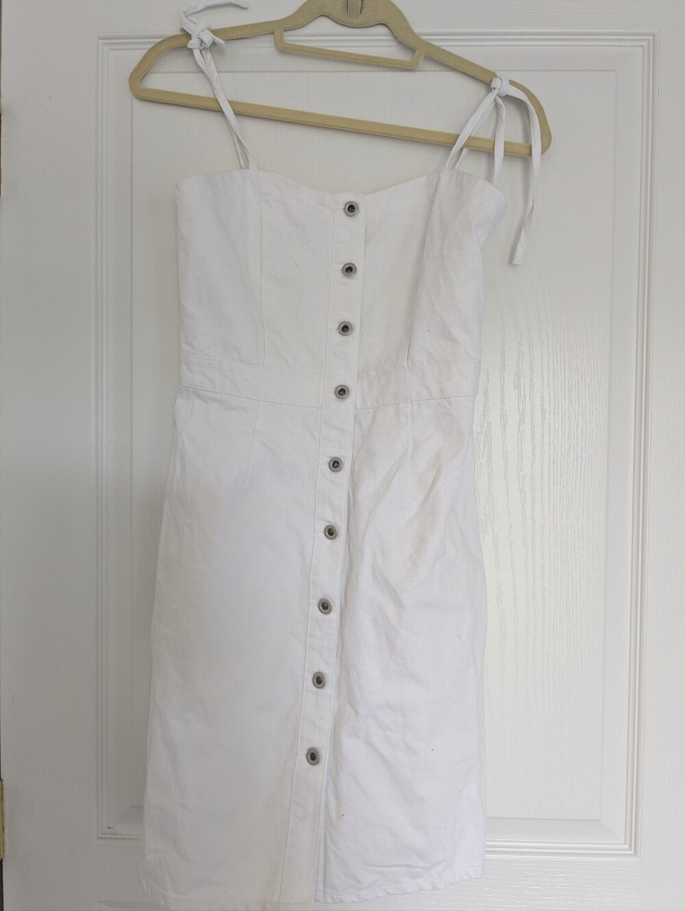 Jack Wills White Tie-Shoulder Button-Front Denim Dress Size 4